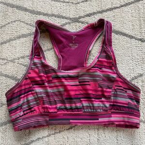 Old Navy Pink and Black Striped Sports Bra